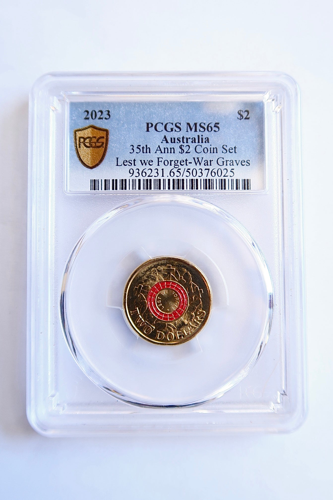 PCGS MS65 Graded 2023 War Graves (Lest We Forget) $2 Coin
