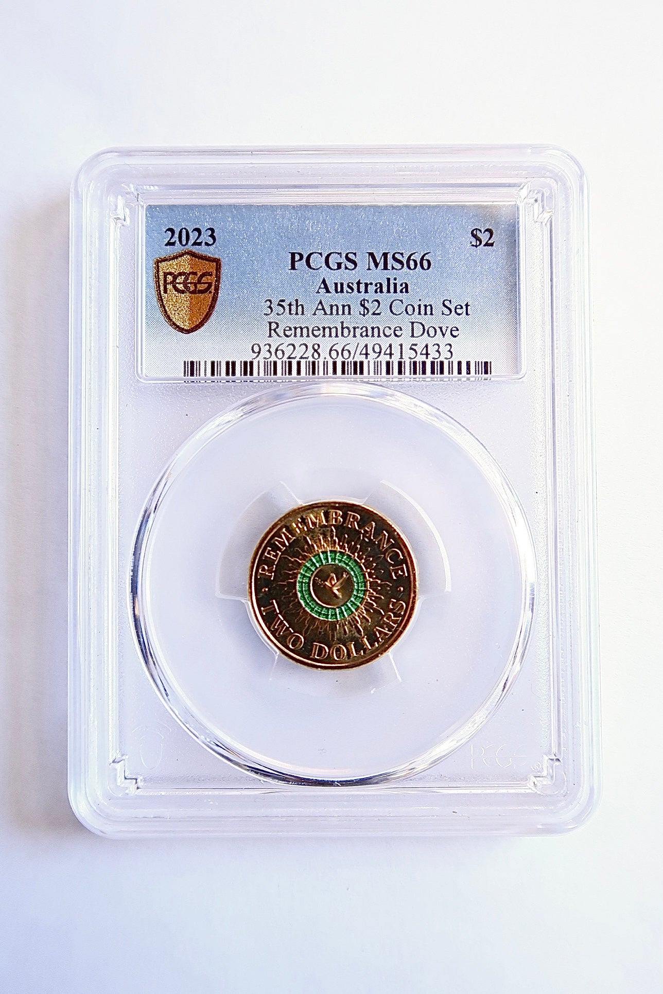 PCGS MS66 Graded 2023 Green Dove $2 Coin